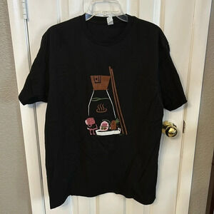 Sushi and Soy Sauce Unisex Large Cotton Black Funny Graphic T shirt Cosplay